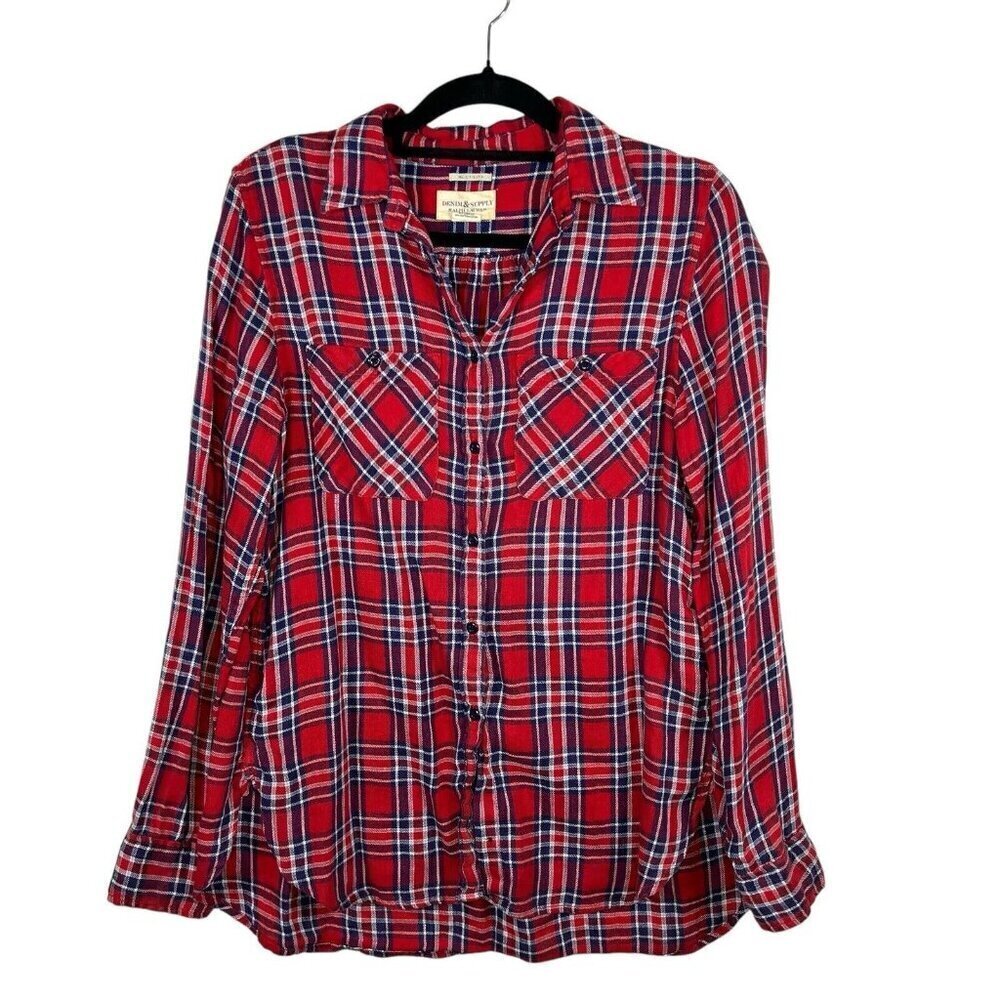 Denim & Supply Ralph‎ Lauren Red Plaid Button Top Women's Size M Linen Cotton